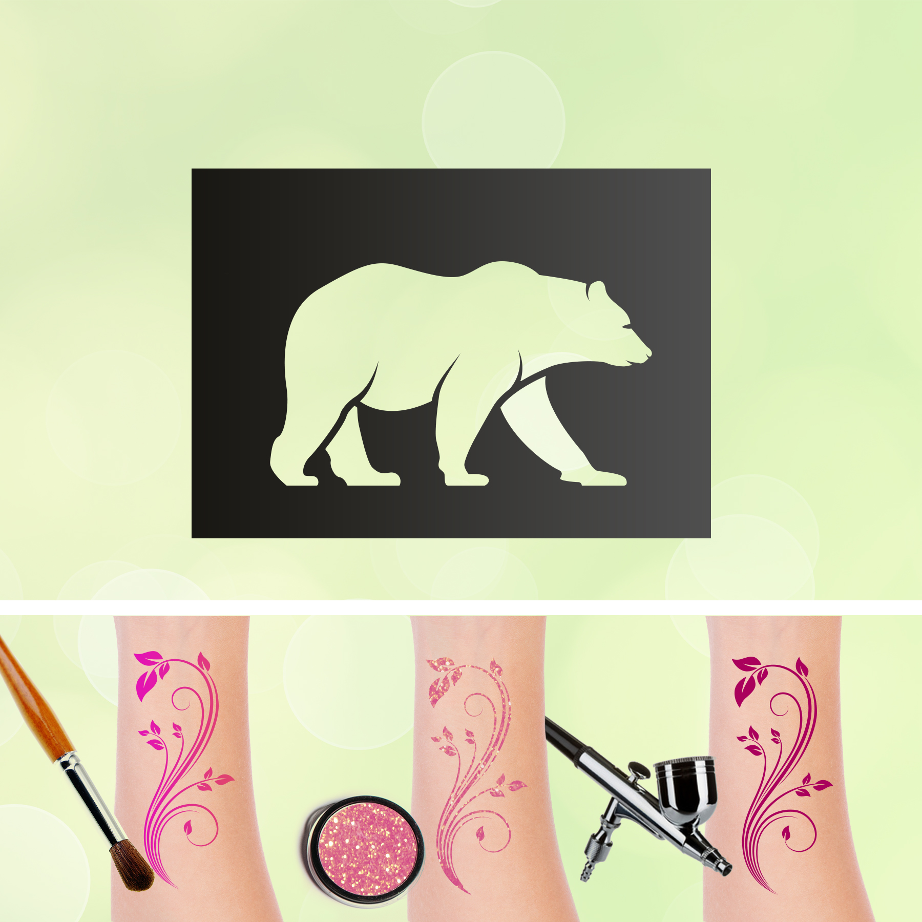 Tattoo Schablone Eisbär Selbstklebend Kinder Schminken Airbrush Makeup Polarbär Winter Eis Schnee