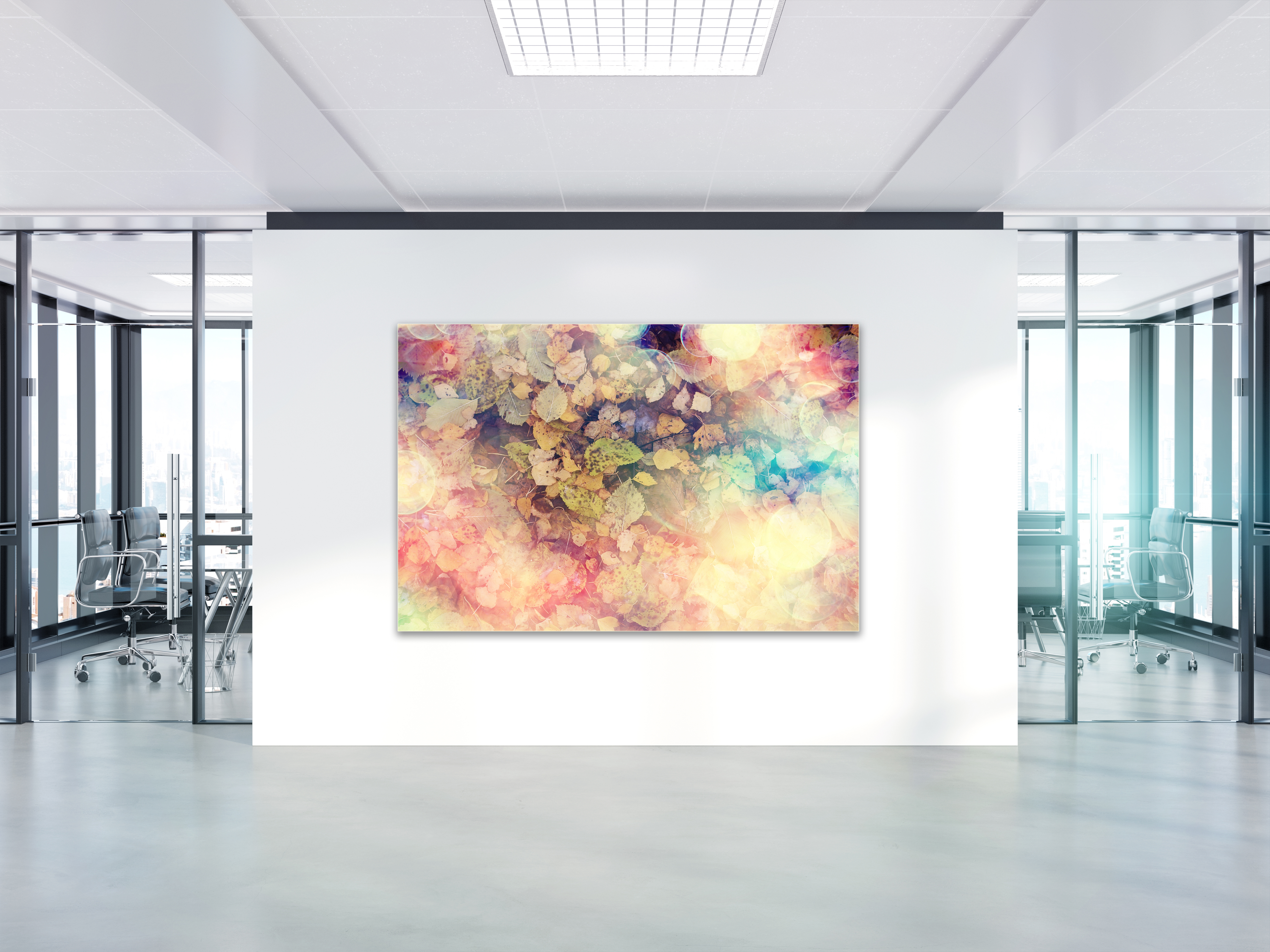Wandbild Querformat Titel: Herbstlaub bunt abstrakt Textur Bild Wanddeko Alu Dibond Leinwand Acrylglas Holzbalken Butlerfinish Poster
