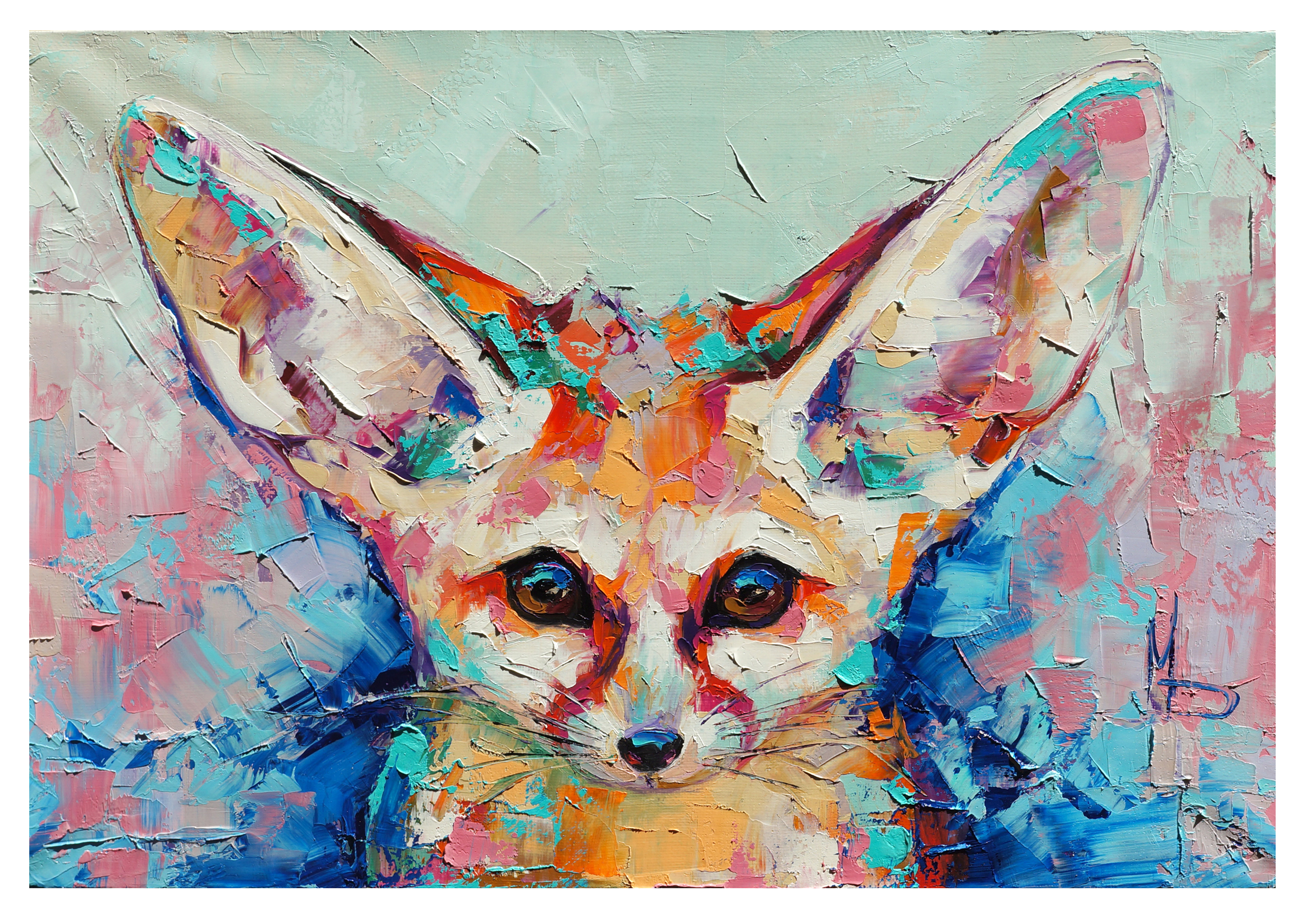 Wandbild Querformat Titel: Fuchs Bunt Gemälde Öl  Bild Wanddeko Alu Dibond Leinwand Acrylglas Holzbalken Butlerfinish Poster 