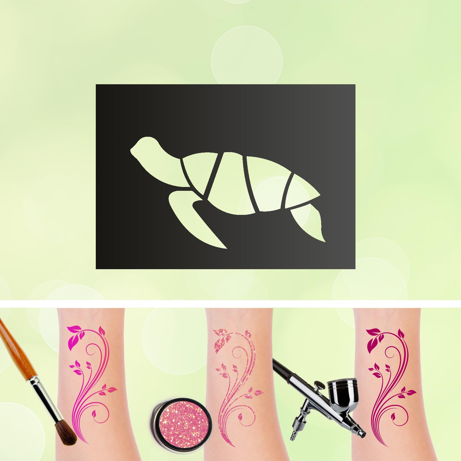 Tattoo Schablone Schildkröte Selbstklebend Kinder Schminken Airbrush Makeup Panzer Reptilien
