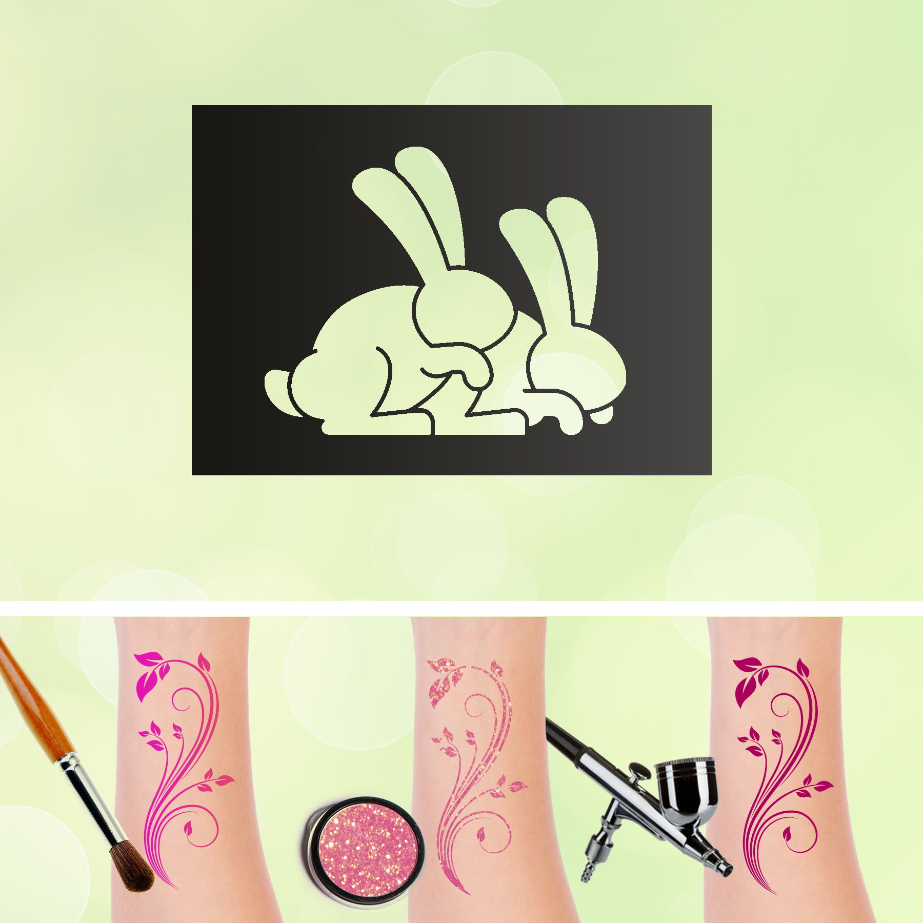 Tattoo Schablone Bunny Sex Erotik  Selbstklebend Glitzertattoo Schminken Airbrush Make up FSK 18
