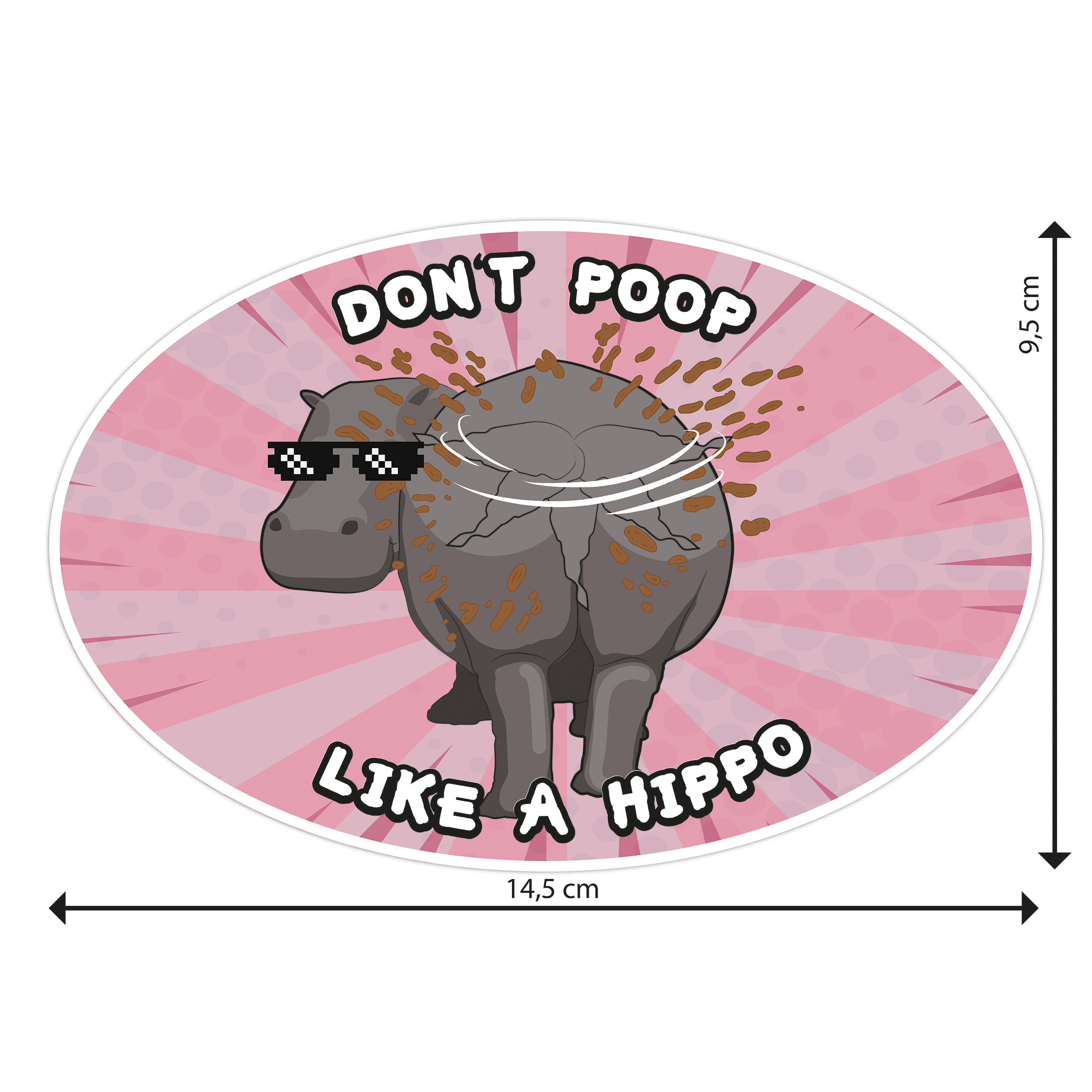 Aufkleber dont poop like a hippo / kacke nicht wie ein nilpferd Sticker FUN selbstklebend