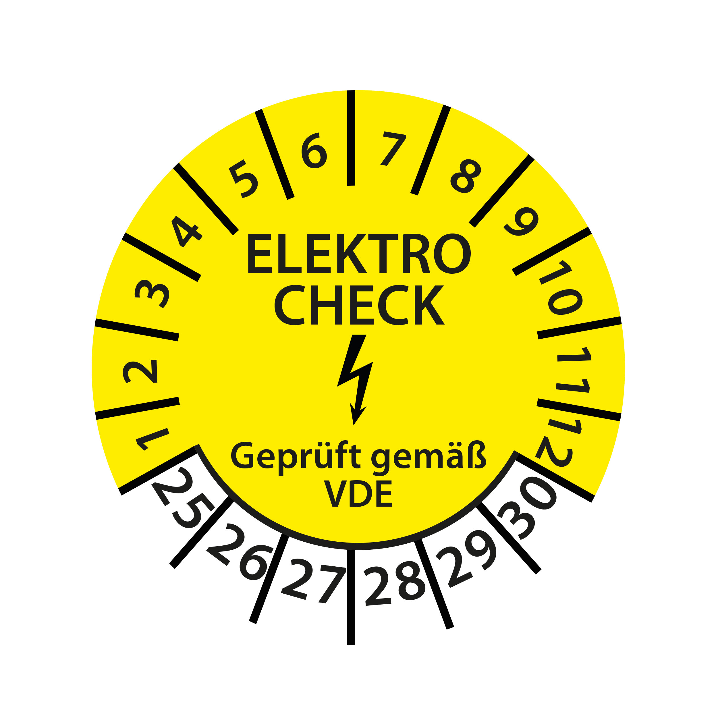 Prüfplakette Elektro Check geprüft gemäß VDE 2025-2030 Ø 30mm Rund Gelb Prüfetikett Prüfaufkleber