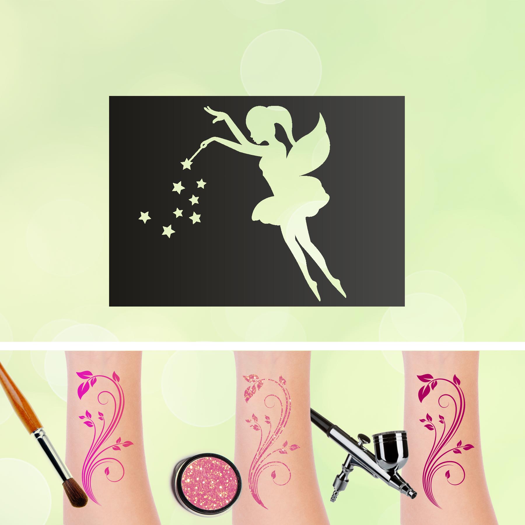 Tattoo Schablone Fee Sterne V2 Glitzertattoos Selbstklebend Kinder Schminken Airbrush Feen