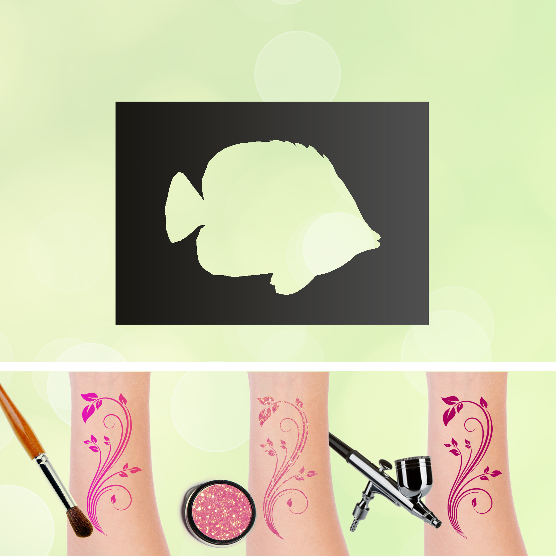 Tattoo Schablone Fisch 2 Selbstklebend Kinder Schminken Airbrush Makeup Goldfisch Meer Clownfisch