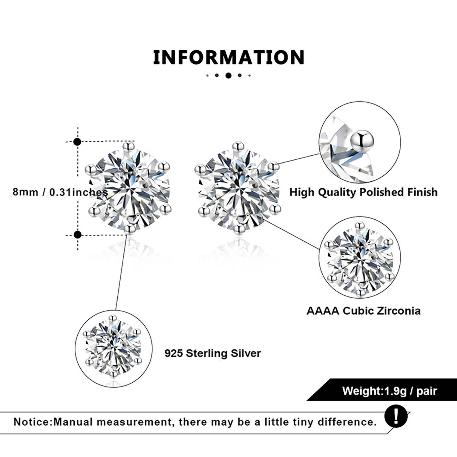 Ohrringe Ohrstecker Ohrschmuck Hochzeitsschmuck Edel Silber 925 Kubikzirkon Rund 